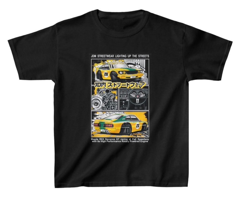 Kids JDM Mazda RX3 Tee - Black